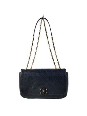 Chanel Shoulder Bag Quilted Black Chain Gold Flap